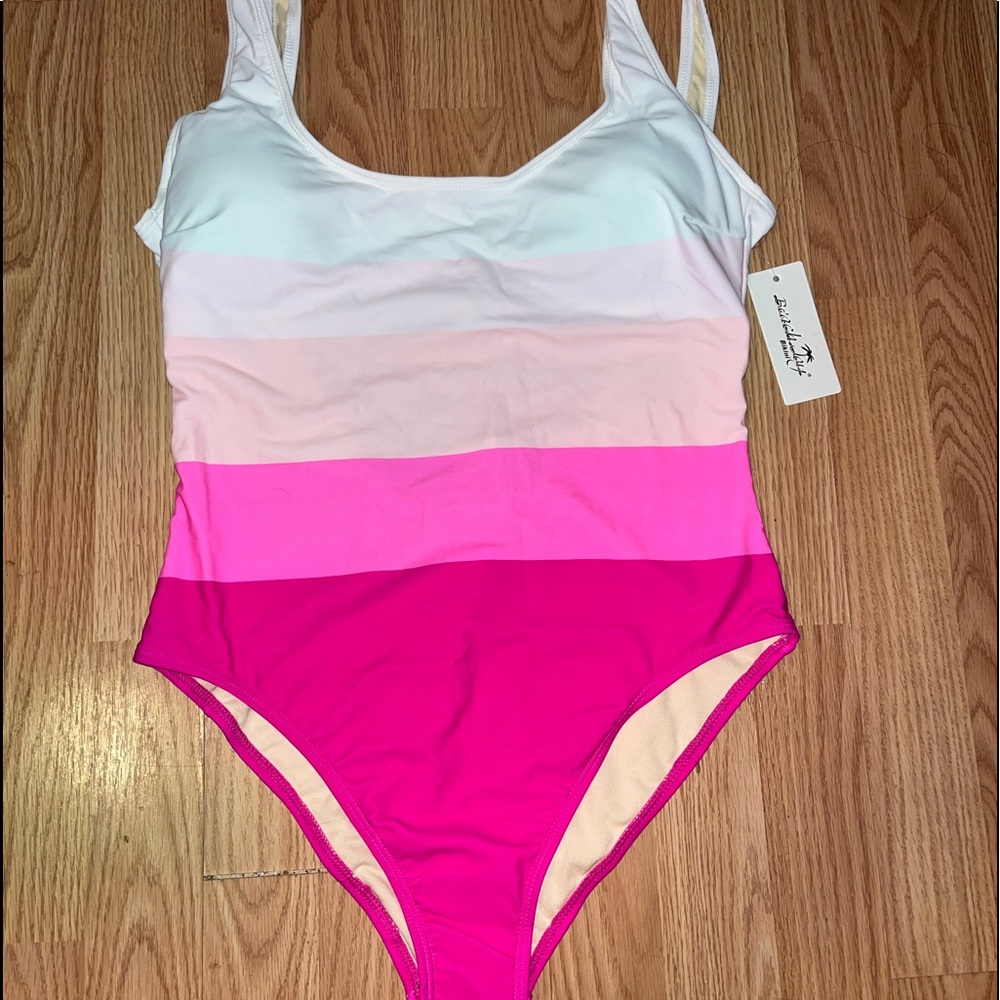 NWT Pink Lily Boutique Pink Ombre One Piece high cut Swimsuit Padded Large